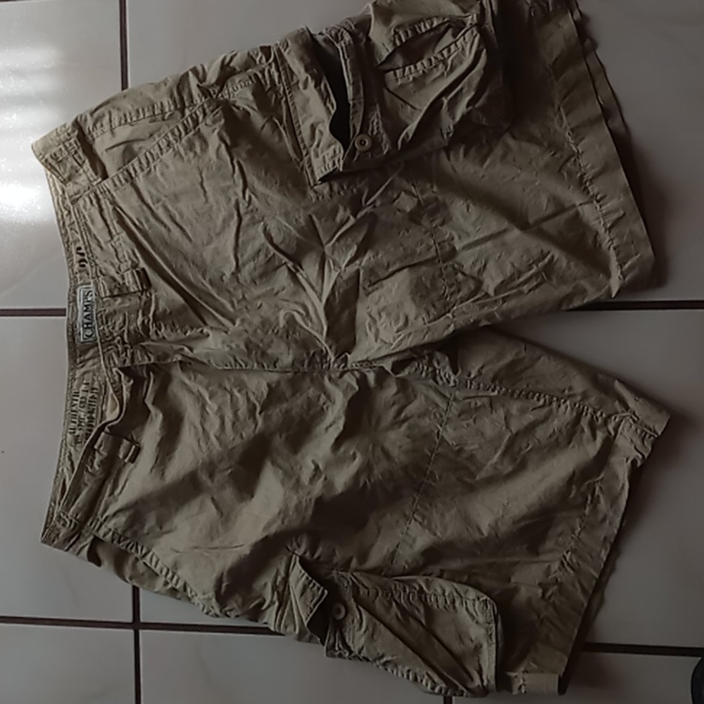 Champs Sports BNWOT Men's Cargo Shorts Camel Tan w Beige Stripe Button Fly SZ 36